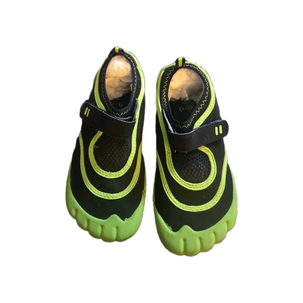 Kids Water Shoes Size XL 4–5 Black Neon Green Aqua Swim Shoes Toe Guard Snaphook